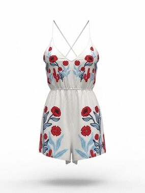Divided White Romper with Floral Print